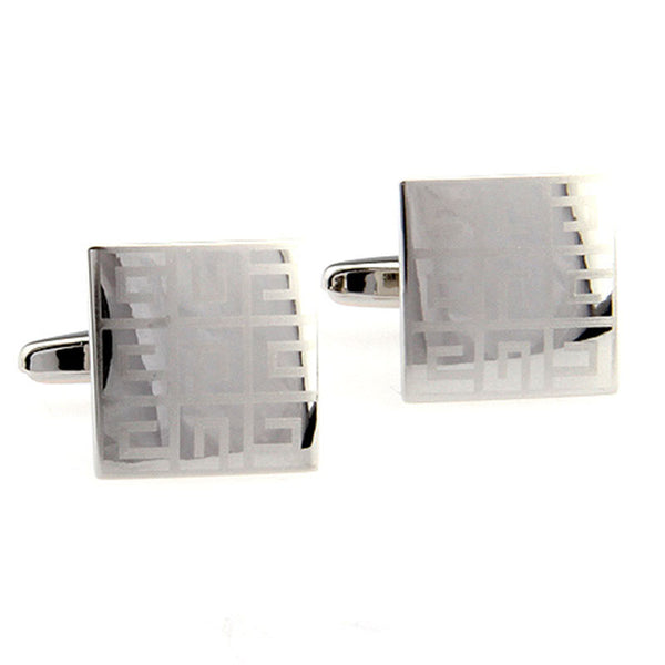 Laser Laser Chinese Knot Plain Colour Metal Cufflinks