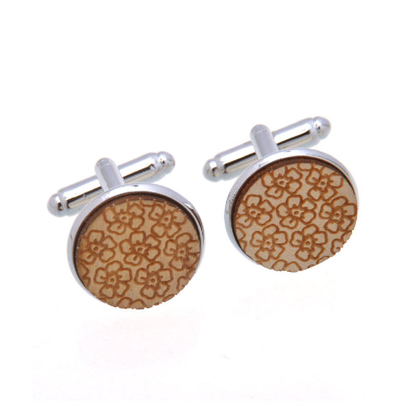 Laser Laser Chinese Knot Natural Solid Wood Cufflinks