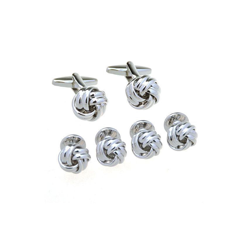 Laser Laser Chinese Knot Plain Colour Metal Cufflinks And Collar Set