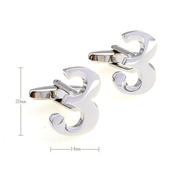 Number Letter Plain Colour Metal Cufflinks